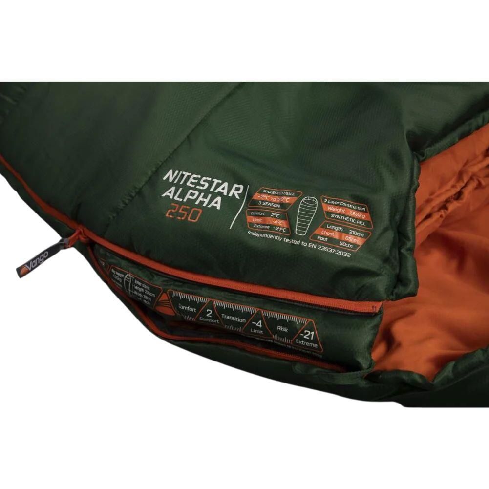 Vango Nitestar Alpha 250 Trekking Sleeping Bag (Forest Green) info side