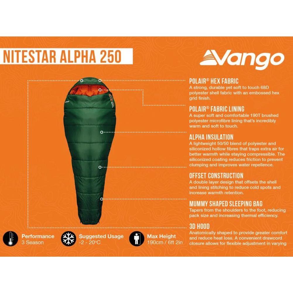 Vango Nitestar Alpha 250 Trekking Sleeping Bag (Forest Green) info