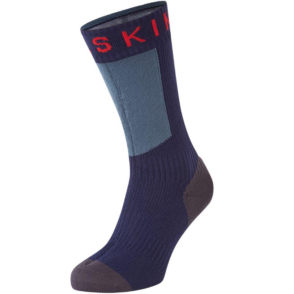 Sealskinz Waterproof Warm Weather Mid Length Sock With Hydrostop (Navy Blue/Grey/Red)