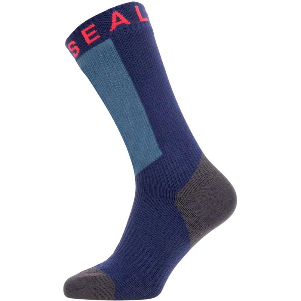 Sealskinz Waterproof Warm Weather Mid Length Sock With Hydrostop (Navy Blue/Grey/Red) side