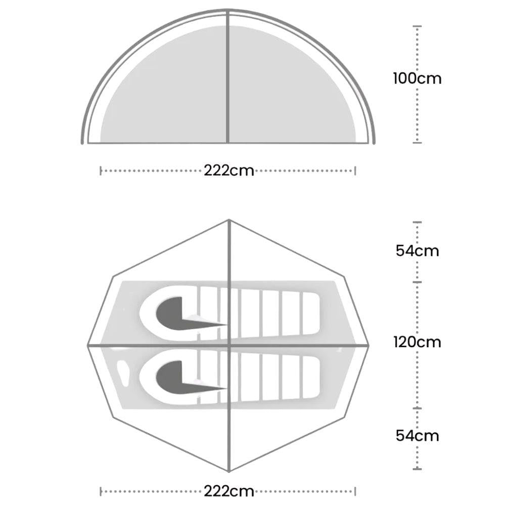 Wild Country Helm Compact 2 Tent + Helm Compact 2 Footprint + Aluminium Alloy V-Angle Peg (10 Pack) Measurements