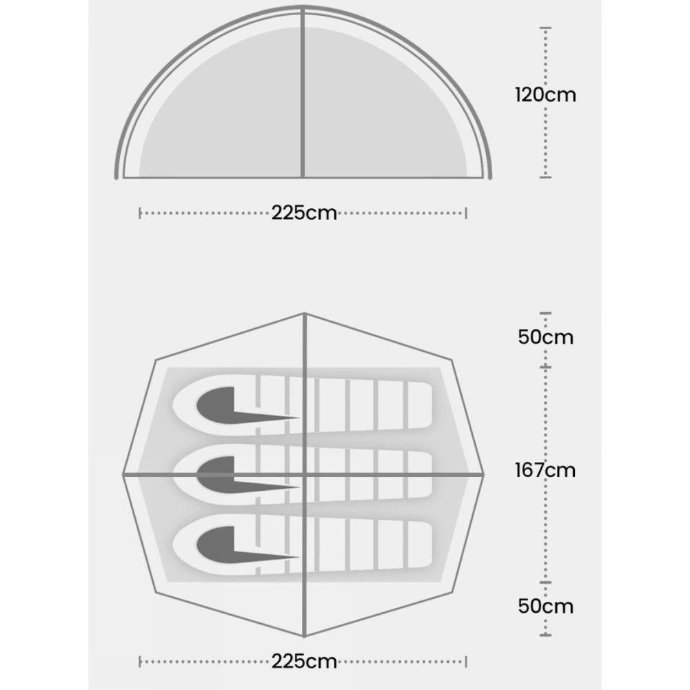 Wild Country Helm Compact 3 Tent + Helm Compact 3 Footprint + 10x Free Aluminium Alloy V-Angle Peg Measurements
