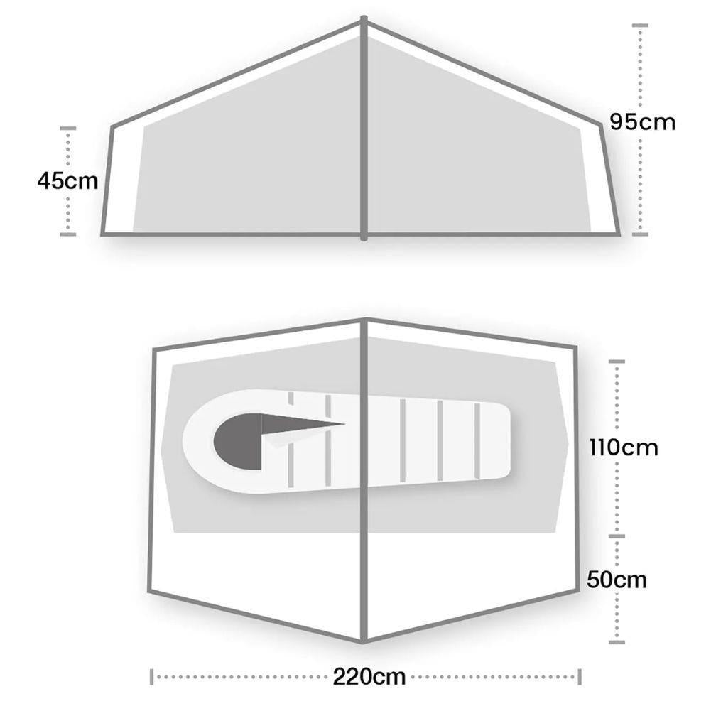 Wild Country Norte Compact 1 Tent + Norte Compact 1 Footprint + Free Wild Country Aluminium Alloy V-Angle Peg (10 Pack) Measurments