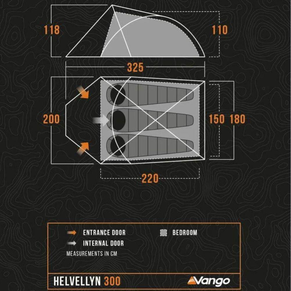 Vango Helvellyn 300 Trekking Tent + Vango Helvellyn 300 Groundsheet Protector - GP521 Size