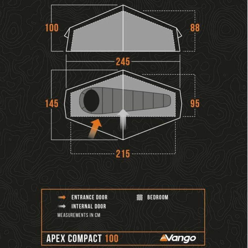 Vango Apex Compact 100 Tent + Vango Apex Compact 100 Groundsheet Protector Size