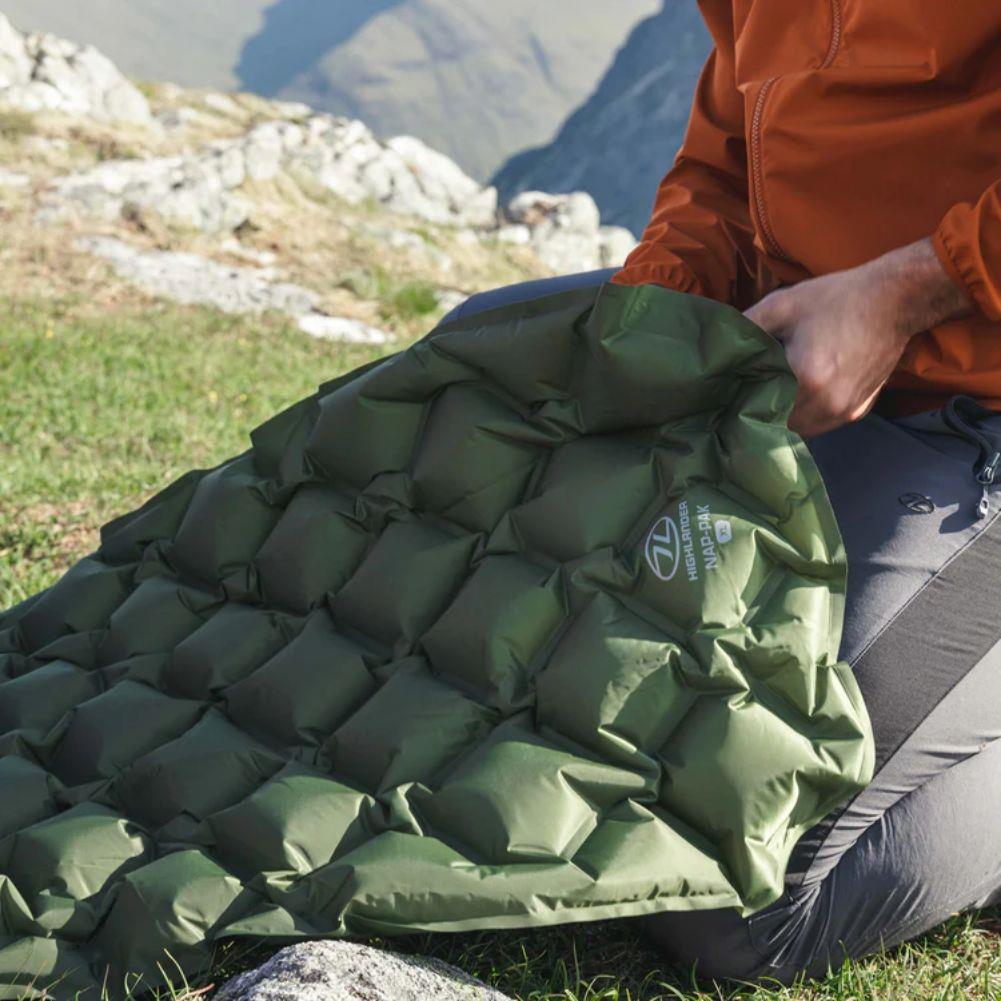 Highlander Nap-Pak Inflatable Sleeping Mat - XL (Olive Green) set