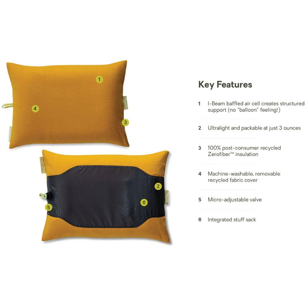 Nemo Equipment Fillo Elite Ultralight Backpacking Pillow (Mango/Citron) features