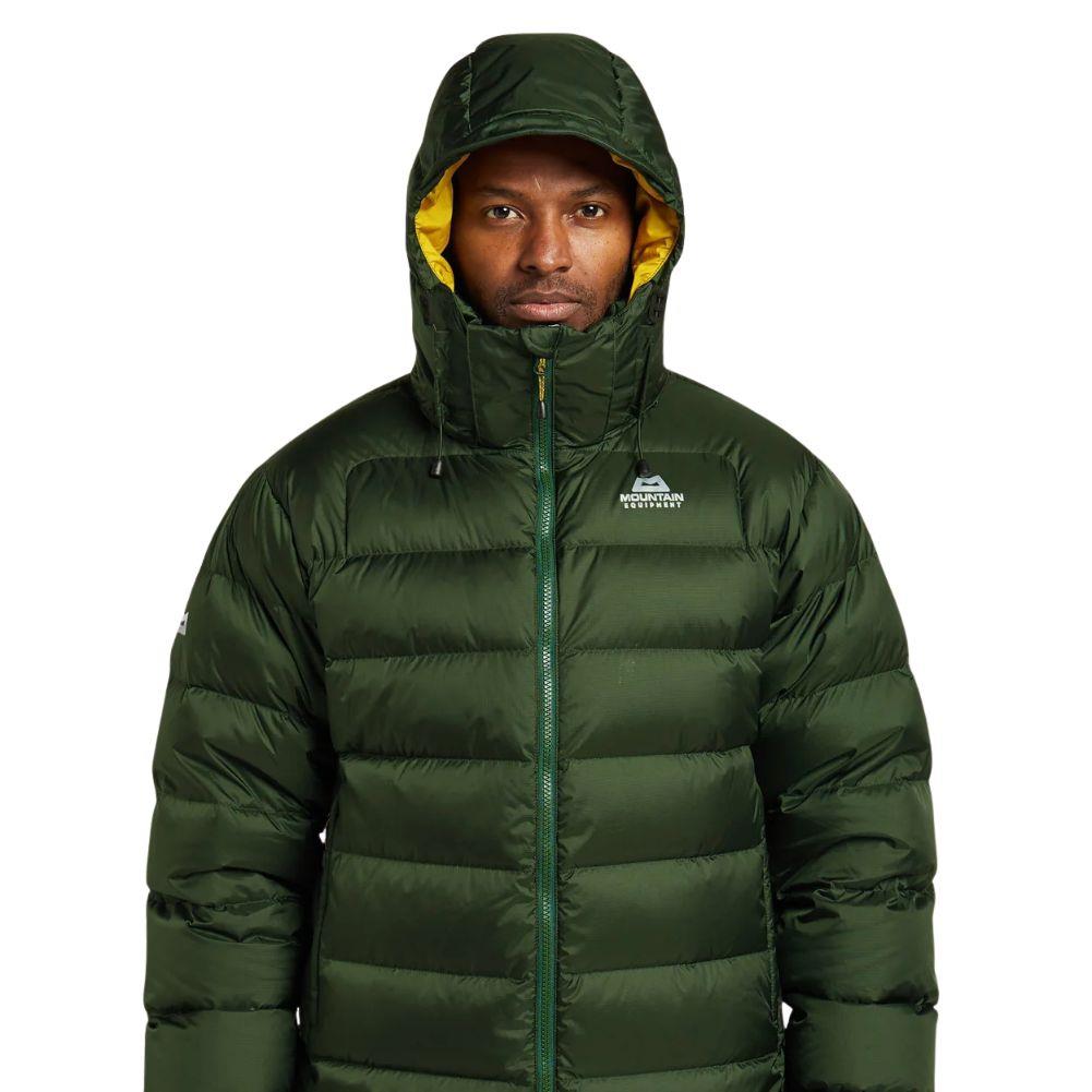 Mountain Equipment Men's Lightline Down Jacket (Conifer/Acid) - X-Large Front Hood Up