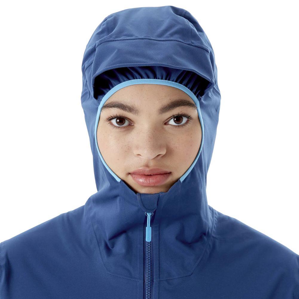 Rab Women's Kinetic 2.0 Waterproof Jacket (Nightfall Blue) Hood