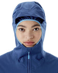 Rab Women's Kinetic 2.0 Waterproof Jacket (Nightfall Blue) Hood