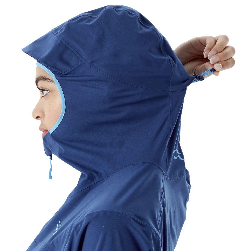 Rab Women's Kinetic 2.0 Waterproof Jacket (Nightfall Blue) Hood Side