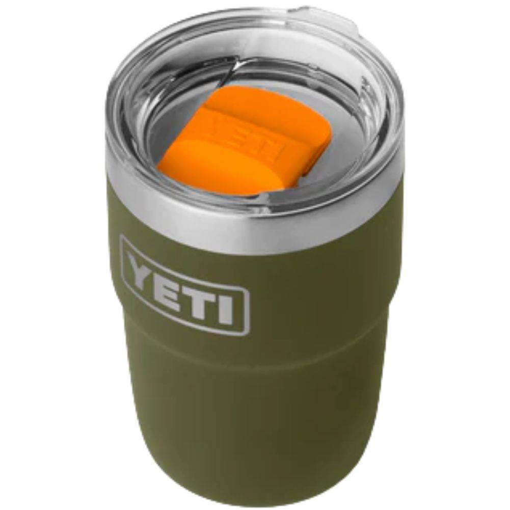Yeti 8 oz Rambler (236 ml) Stackable Cup With DuraSip Ceramic Lining (Olive/King Crab Orange) angle