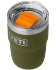 Yeti 8 oz Rambler (236 ml) Stackable Cup With DuraSip Ceramic Lining (Olive/King Crab Orange) angle