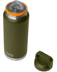 Yeti Rambler 36 OZ Bottle With Chug Cap (Olive/King Crab Orange) lid off