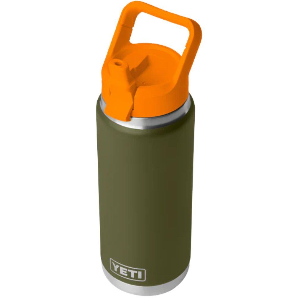 Yeti Rambler 26 oz (769 ml) Bottle With Colour-Blocked Straw Cap (Olive/King Crab Orange) angle