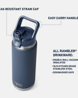 Yeti Rambler 26 oz (769 ml) Bottle With Colour-Blocked Straw Cap (Olive/King Crab Orange) info