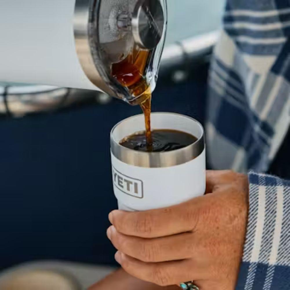Yeti Rambler 8 oz (236 ml) Stackable Cup With DuraSip Ceramic Lining (Red Stag) pouring