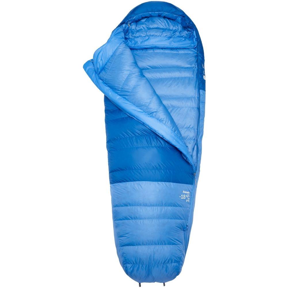 Rab Women's Ascent Down Sleeping Bag (-18°C) - Regular - Right Zip (Dark Bluebird/Bluebird) open