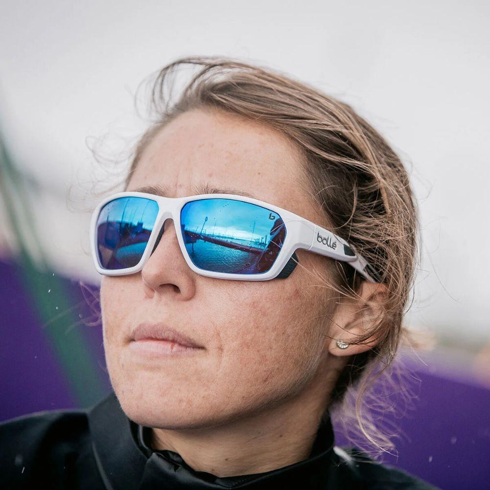 Bollé Airfin Sunglasses - Small/Medium (White Matte Grey/Volt+ Offshore Polarised) Outside
