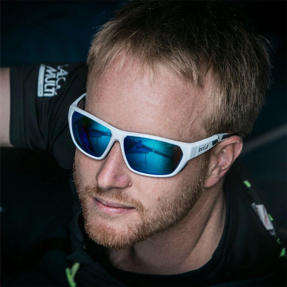 Bollé Airfin Sunglasses - Small/Medium (White Matte Grey/Volt+ Offshore Polarised) Men