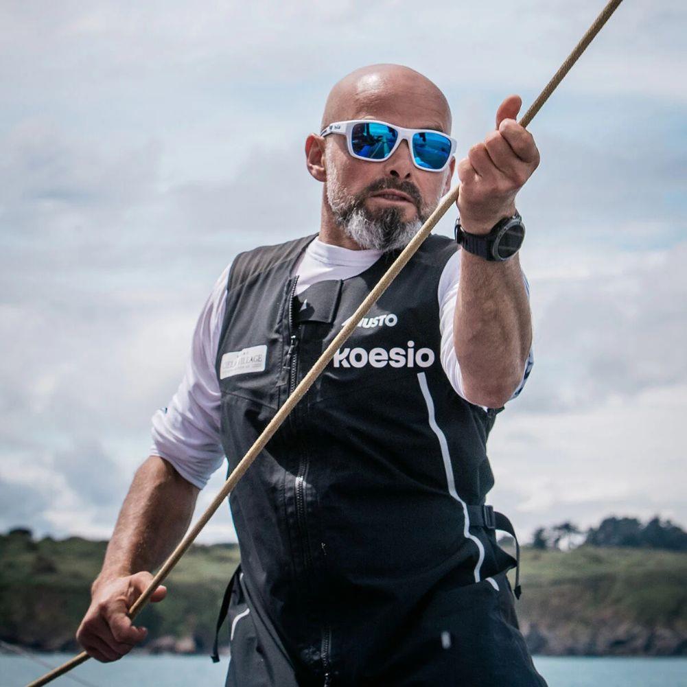 Bollé Airdrift Sunglasses - Medium (White Matte Navy/Volt+Offshore Polarised) On person