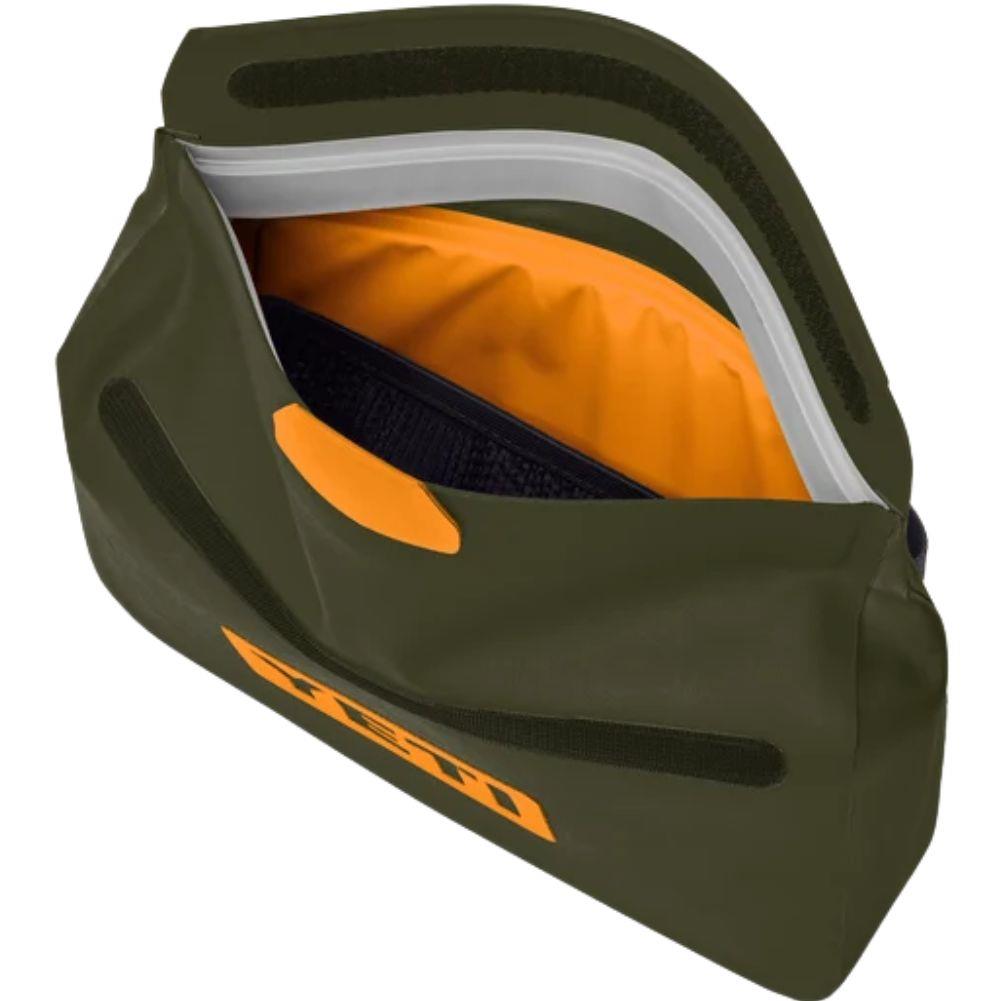 Yeti Sidekick Dry 3L Waterproof Gear Case (Olive/King Crab Orange) open