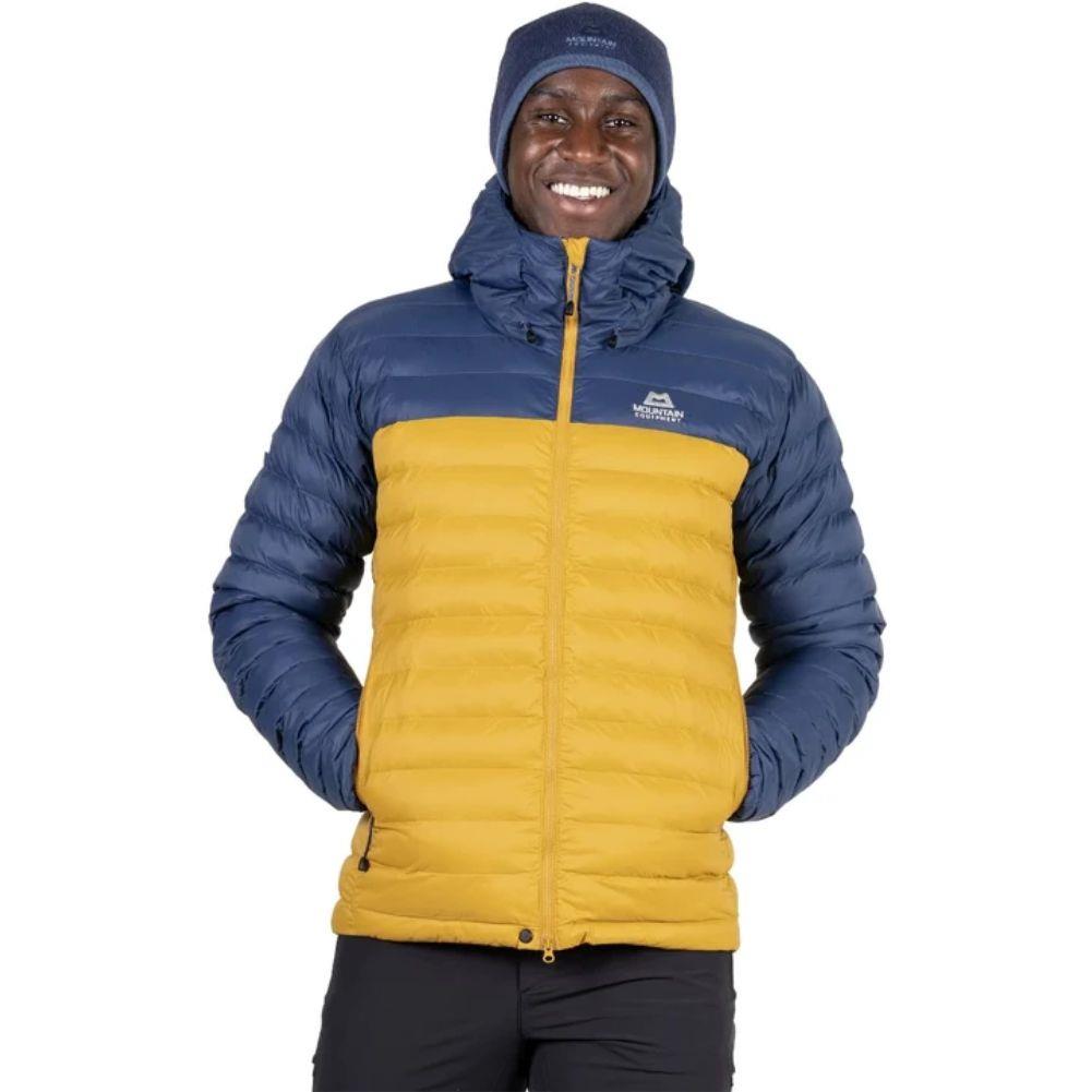 Mountain Equipment Men's Superflux Hooded Jacket (Mustard/Dusk) pose
