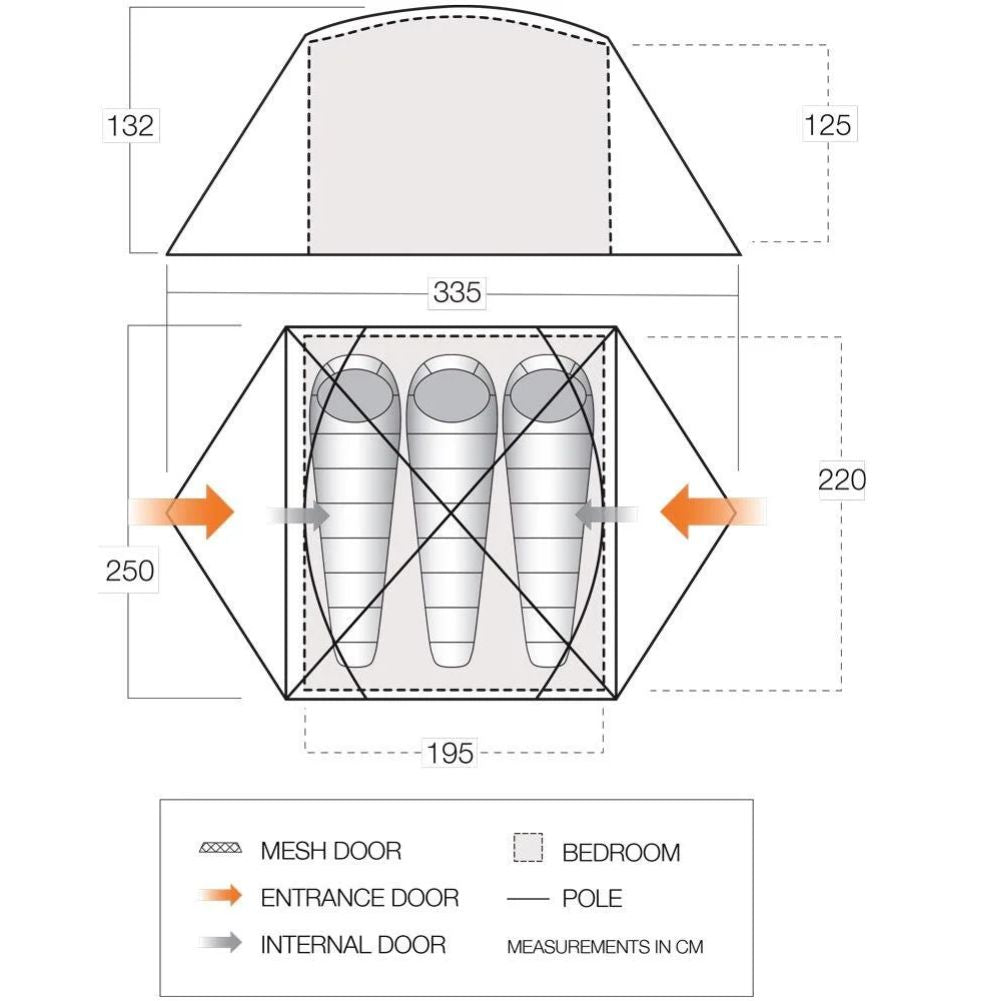 Vango Tryfan 300 Tent - 3 Person Tent - Measurements